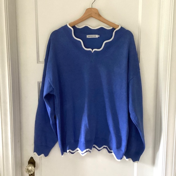 MISSLOOK Women's Blue Knitted Wool Pullover Sweater Scallop Hem Plus Size 4XL - Picture 12 of 12